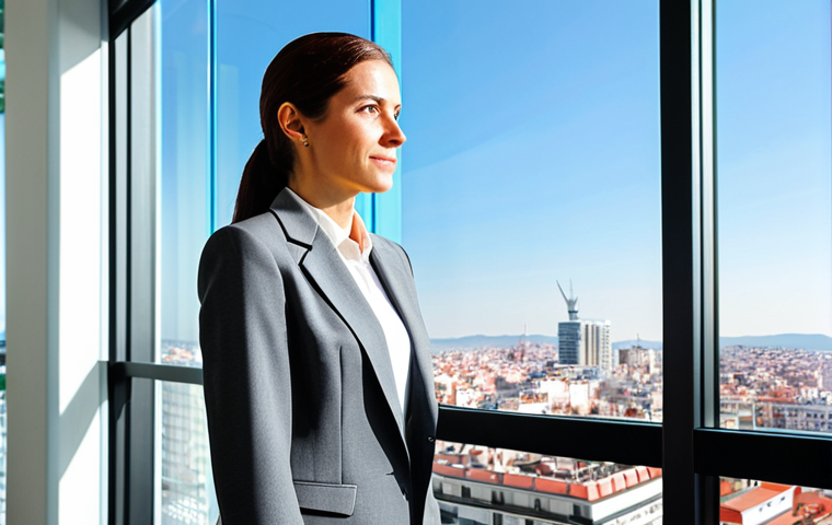 **

"A professional businesswoman in a modest business suit, standing in a bright, modern office overlooking Madrid, fully clothed, appropriate attire, safe for work, perfect anatomy, natural proportions, professional photography, high quality."

**