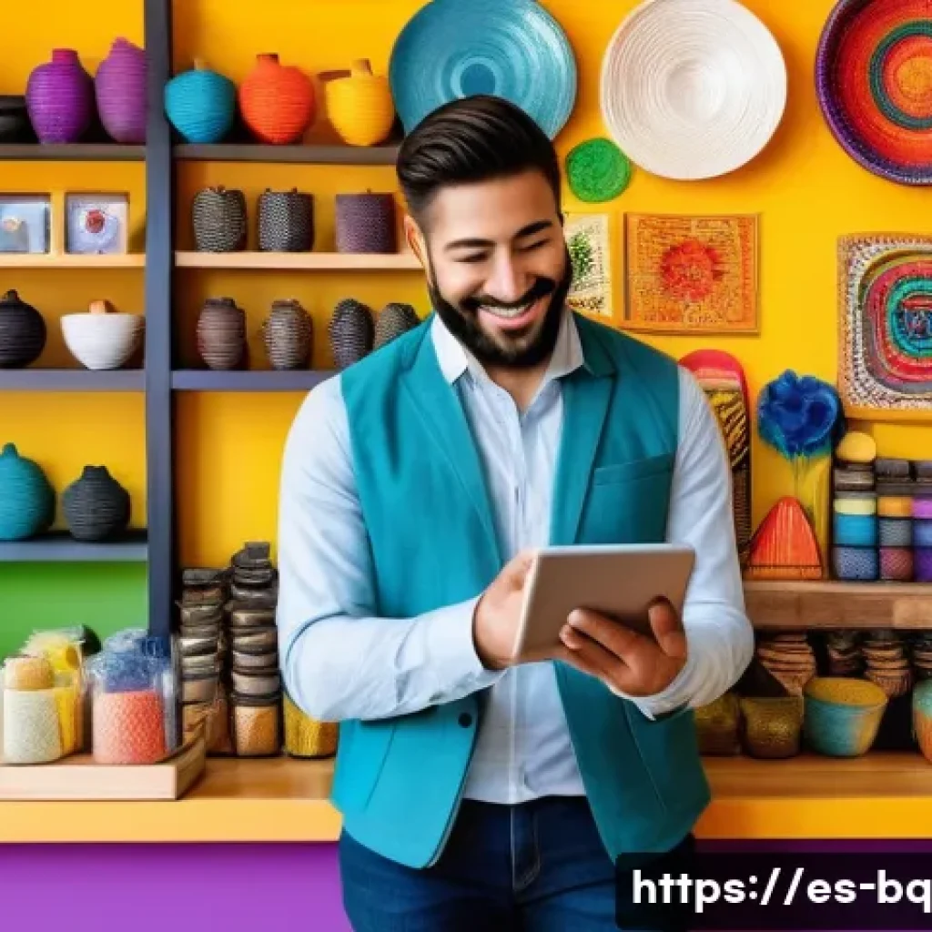 고객 피드백 시스템 구축을 위한 효과적인 커뮤니케이션 전략 - A modern small business owner in a vibrant Mexican city shop, engaging with customers using a tablet...