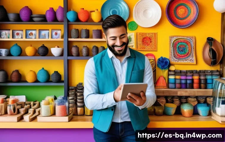 고객 피드백 시스템 구축을 위한 효과적인 커뮤니케이션 전략 - A modern small business owner in a vibrant Mexican city shop, engaging with customers using a tablet...