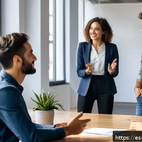 고객 피드백 수집을 위한 고객 이해 증진 방법 - A diverse group of young Spanish professionals in a modern office setting, engaging in an active lis...
